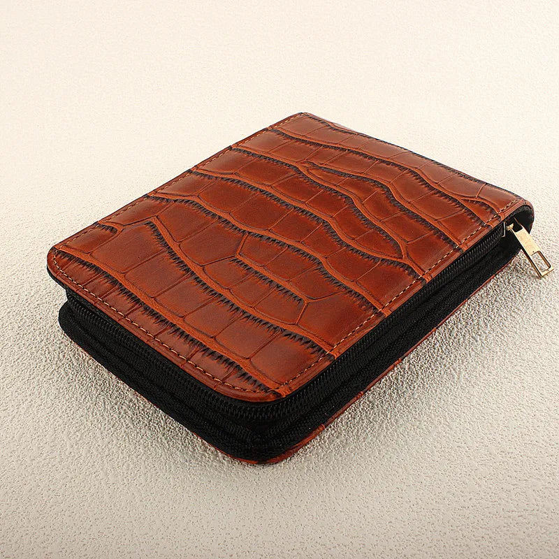 Luxury Woven Pattern Fountain Pen Case Pencil Case Pouch Bag PU Leather Case for 12 Pens