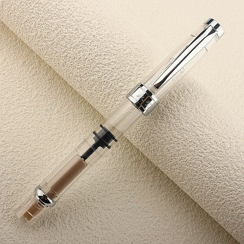 1-Piece Transparent Piston Fountain Pen EF Nib Metal Clip Large Capacity Ink Pens School Office Writing Stationery