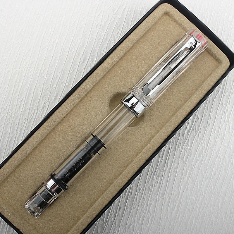 New Posture Correction Piston Fountain Pen Plastic Transparent White Ink Color EF/F Nib School Office