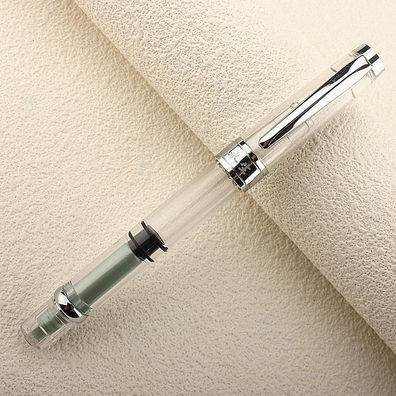 1-Piece Transparent Piston Fountain Pen EF Nib Metal Clip Large Capacity Ink Pens School Office Writing Stationery