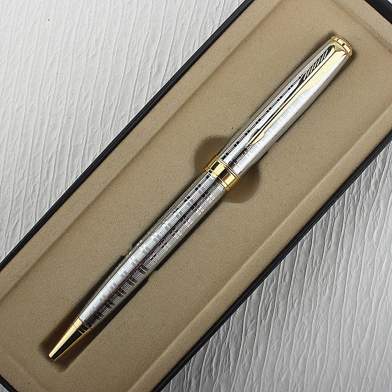Luxury Metal Ballpoint Pen Stainless Steel Golden Trim Gift Writing Stationery Office School Supplies