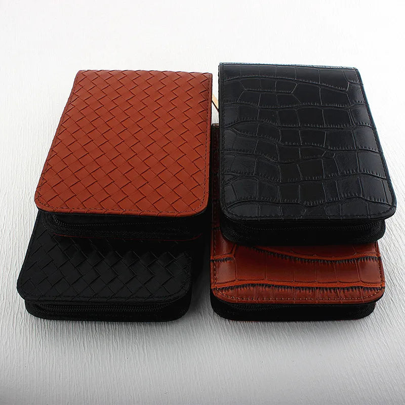 Luxury Woven Pattern Fountain Pen Case Pencil Case Pouch Bag PU Leather Case for 12 Pens