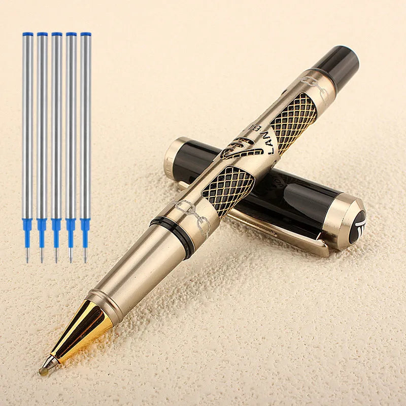 Luxury Metal Mesh Pattern Roller Ballpoint Pen Office School Supplies Silver /Gold Clip Rollerball High Quality Stationery