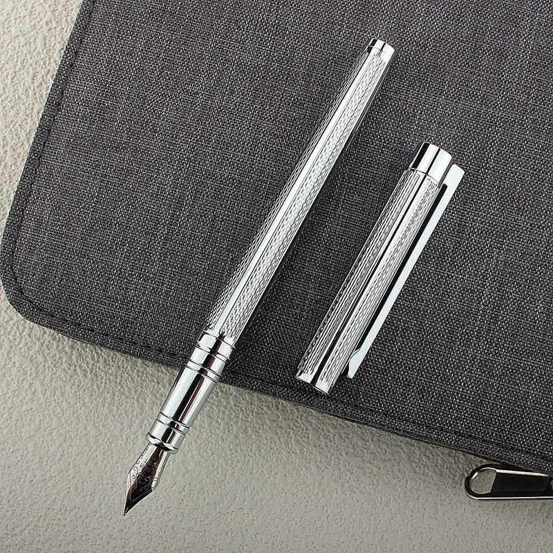 New Ink Pens Stainless Steel Silver 0.38mm/0.5mm Nib Fountain Pen School Student Office Gifts Stationery